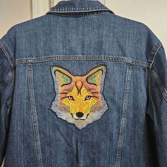 Fox Denim Jean Jacket Women’s Medium Blue Pockets Old Navy Nature Outdoor EUC - Picture 9 of 9